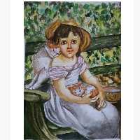 نقاشی آبرنگ دختر بچه با گربه