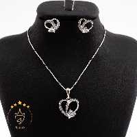 نیم ست نقره طرح قلب تک نگین | HS 277