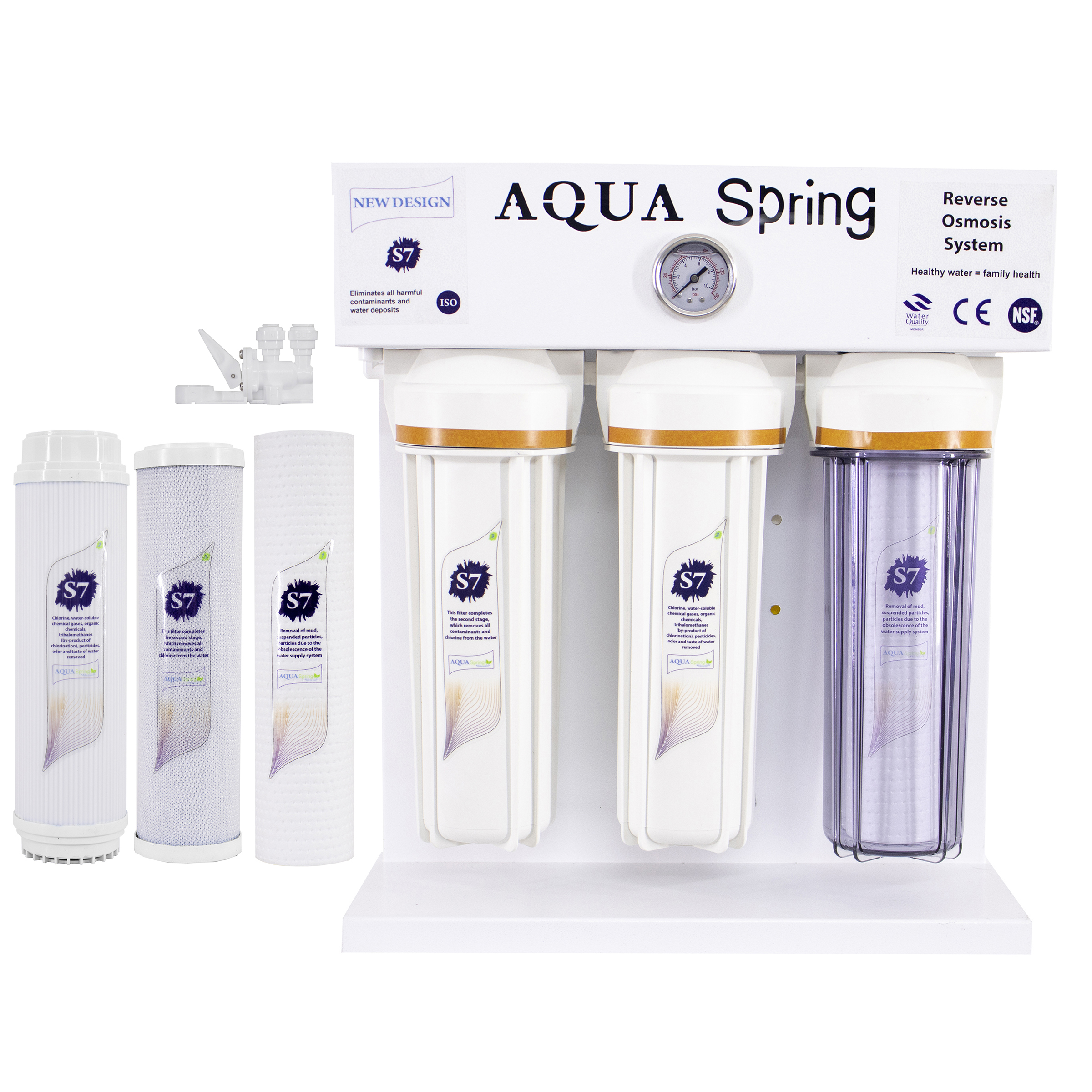 دستگاه تصفیه کننده آب آکوآ اسپرینگ مدل RO-S7-WZ- 7090 به همراه کیت نشتی و فیلتر مجموعه 3 عددی