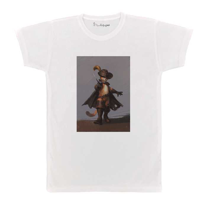 تی شرت آستین کوتاه بچگانه پرمانه طرح گربه چکمه پوش کد pmt.7609