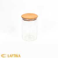 ظرف ادویه شیشه ای با درب چوبی تیریتی قطر 10 ارتفاع 15 مدل G 5011