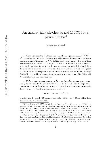 خرید و دانلود نسخه کامل کتاب An inquiry into whether or not 1000009 is a prime number
