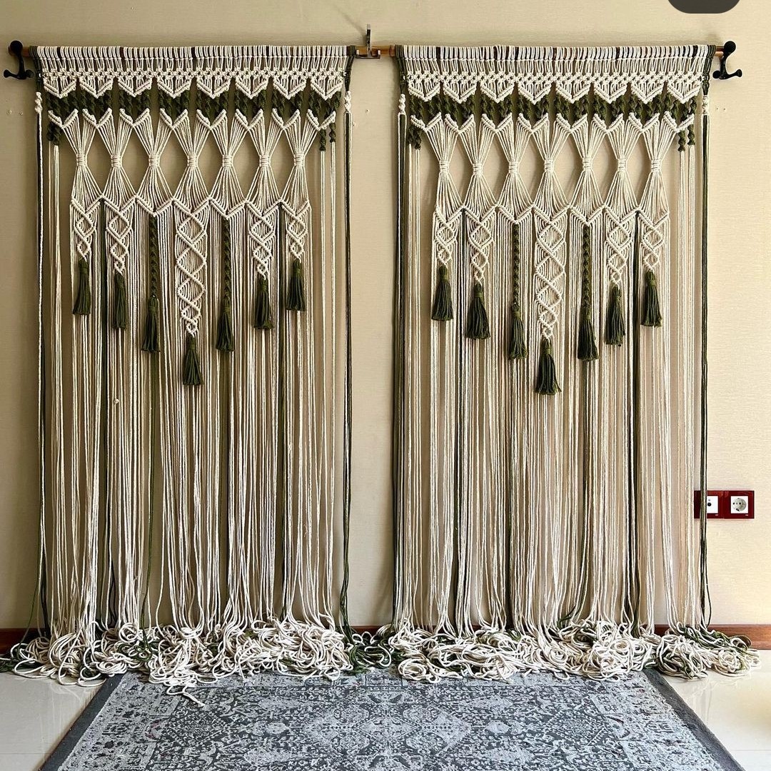 پرده مکرومه طرح تارا جفت پنل