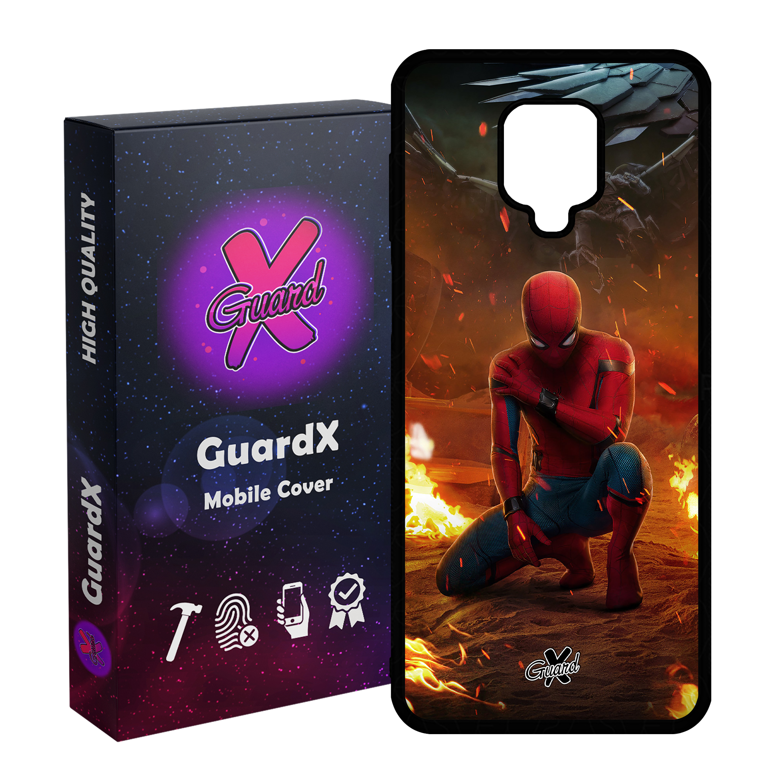 کاور گارد ایکس طرح Spider Man مدل Glass10098 مناسب برای گوشی موبایل شیائومی Redmi Note 9S / Note 9 Pro / Note 9 Pro Max