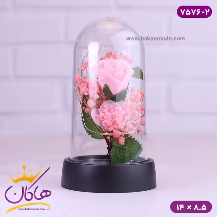 حباب شیشه ای چراغ دار گل صورتی 7576/2