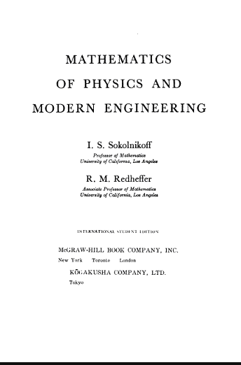 خرید و دانلود نسخه کامل کتاب Mathematics of Physics and Modern Engineering BY Sokolnikoff - Pdf