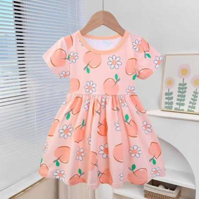 پیراهن دخترانه نخی طرح Peach Bloom