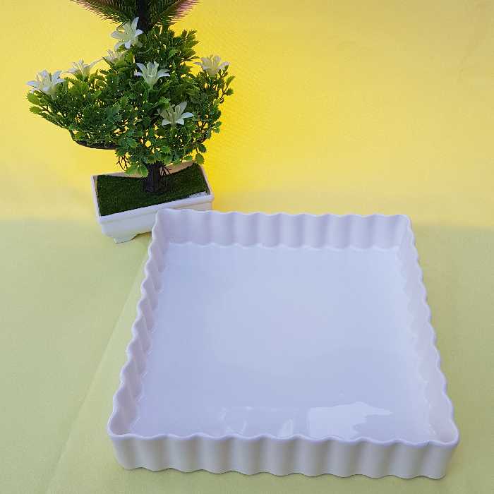 ظروف سرامیک تارت مربع موجی  سرامیک درجه یک دارای کارتن تک کادویی