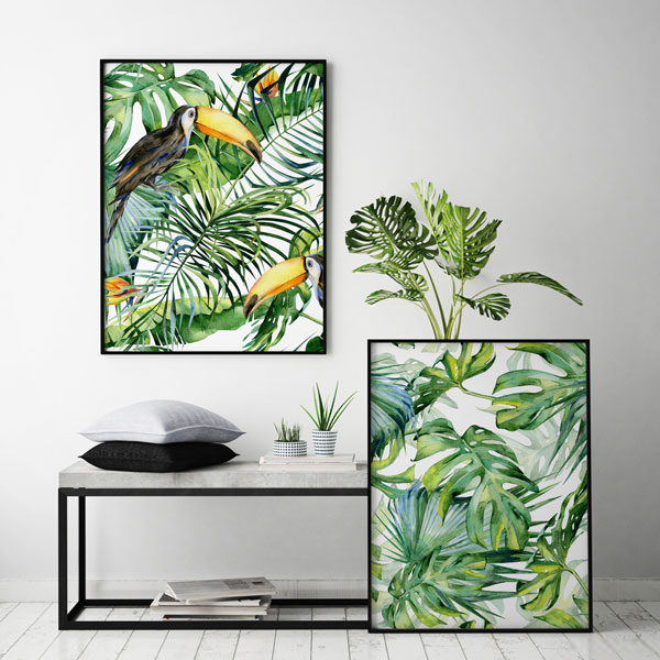 تابلو سالی وود طرح جنگل از توکان و طبیعت سرسبز کد T110529 مجموعه 2 عددی