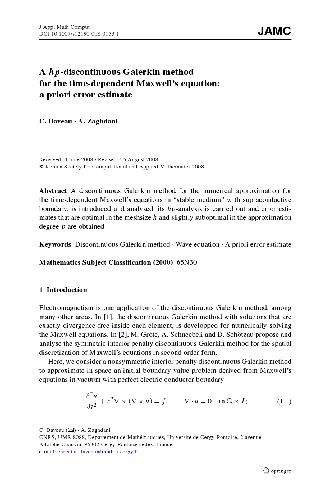 خرید و دانلود نسخه کامل کتاب A hp-discontinuous Galerkin method for the time-dependent Maxwell’s equation: a priori error estimate