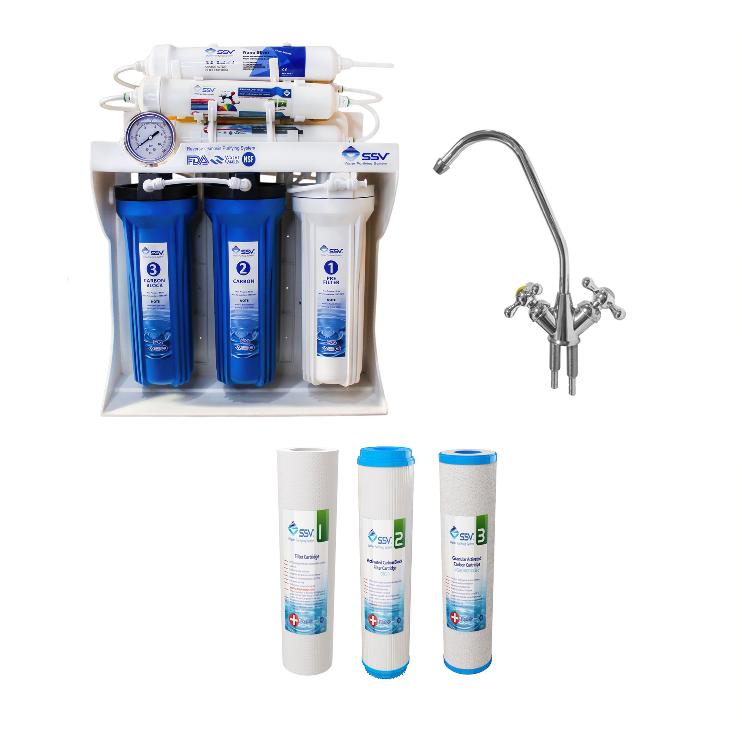 دستگاه تصفیه آب اس اس وی مدل BlueStar 2W X1050 به همراه شیردوکاره و فیلتر بسته 3 عددی