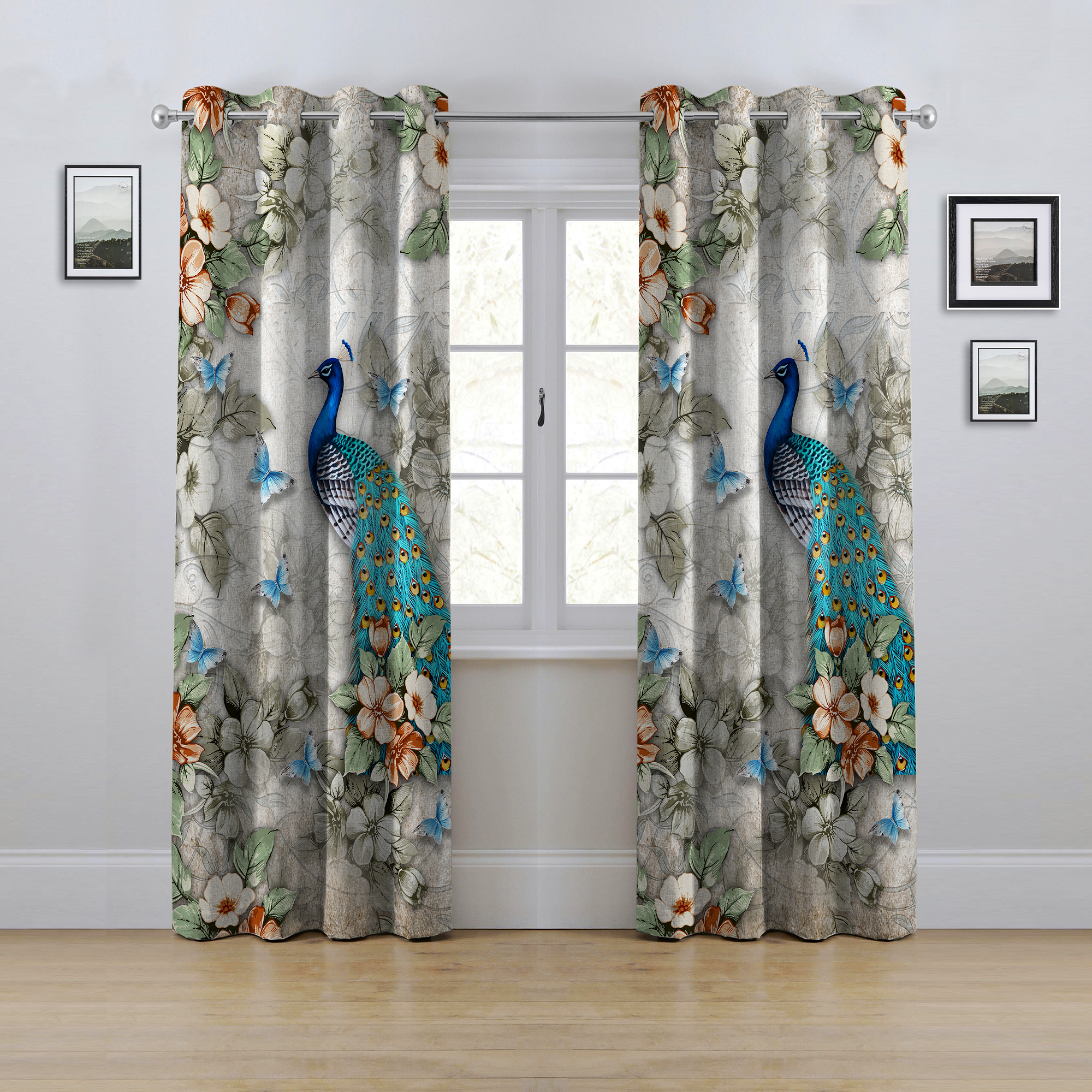 پرده مدل پانچی طرح طاووس و گل سایز 280x145 سانتی متر