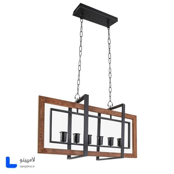 چراغ آویز شش شعله چوب فلز مدل BAM-1056
