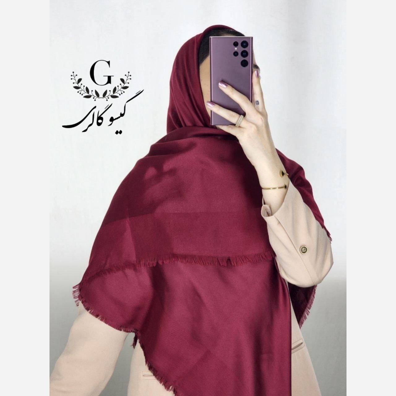 روسری بامبو پارچه دورو قواره بزرگ لب ترک 