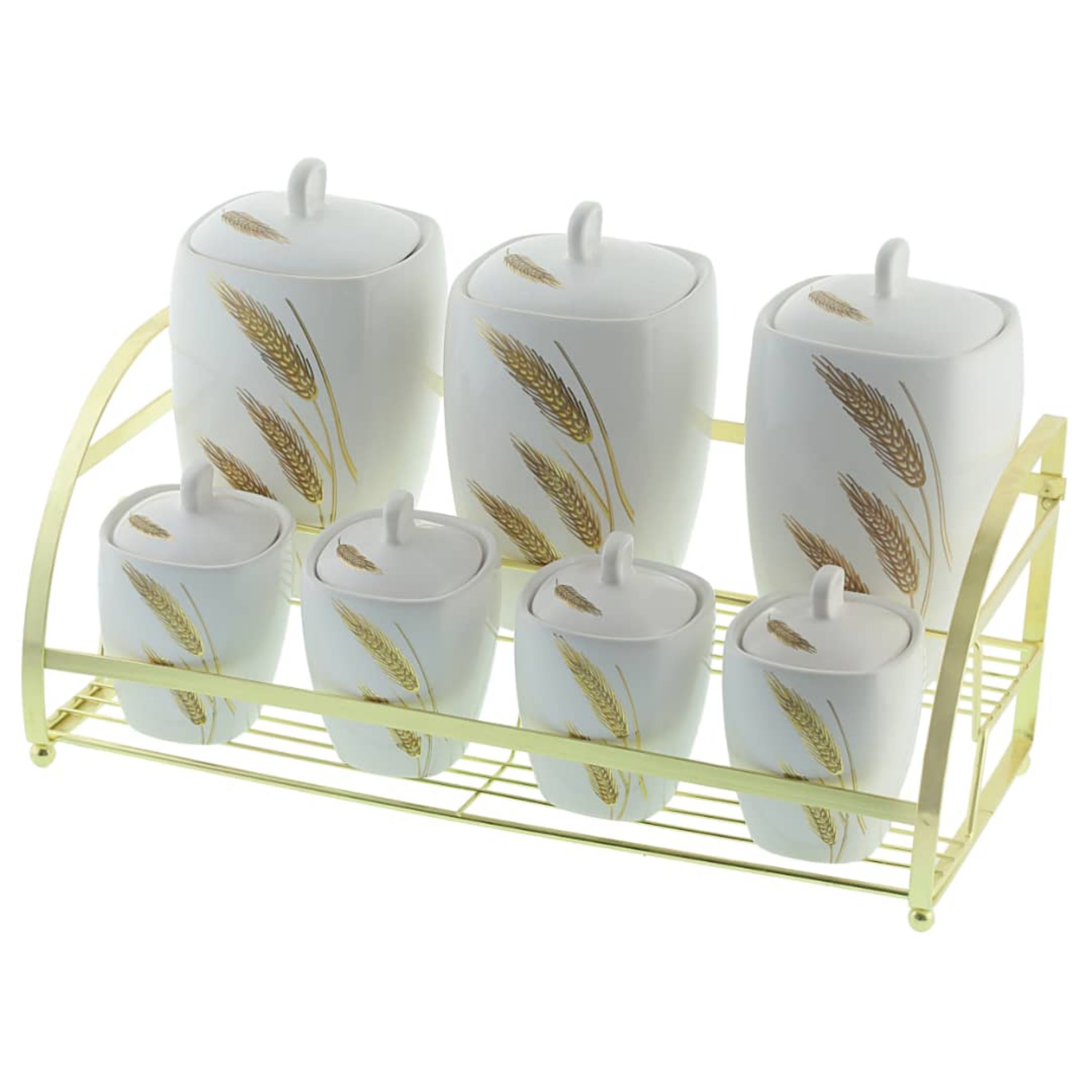 ست جا ادویه 7 پارچه طرح گندمی به همراه استند