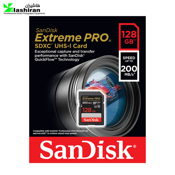 کارت حافظه سنديسک SanDisk 128GB Extreme PRO SDXC Card 200MB/s UHS-I Class 10 U3 V30