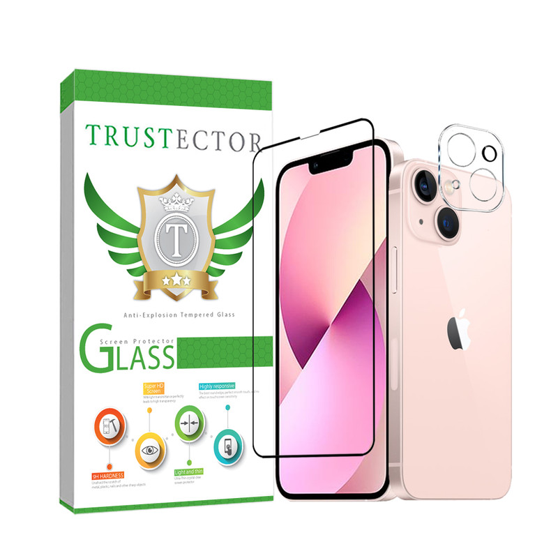 محافظ صفحه نمایش تراستکتور مدل MFUL3DTR مناسب برای گوشی موبایل اپل iPhone 13 mini به همراه محافظ لنز دوربین | کالا برتری