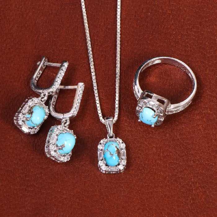 نیم ست فیروزه زنانه کد 21812 - جواهری مشاهیر