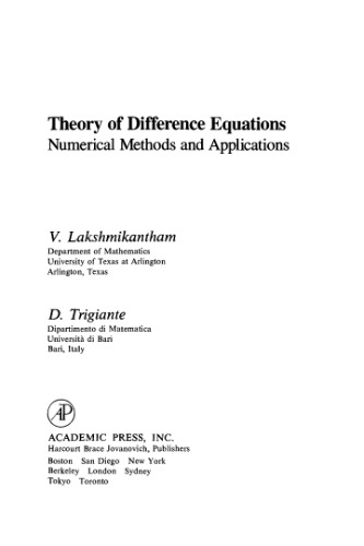خرید و دانلود نسخه کامل کتاب Theory of difference equations: Numerical methods and applications (no TOC)