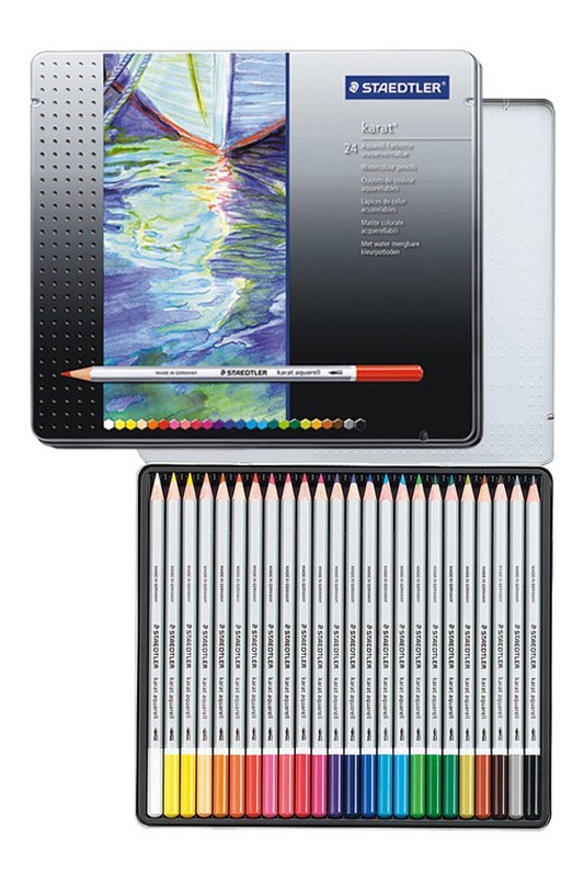مداد رنگی آکوارل کارات 24 رنگ جعبه فلزی استدلر staedtler