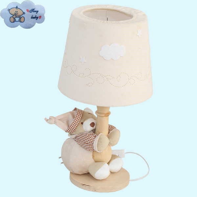 آباژور کودک مدل خرس-دکوری تزیینی-پارچه روی آباژور و عروسک بدون پرز و الکتریسیته ساکن-صادراتی-رنگ کرمی.