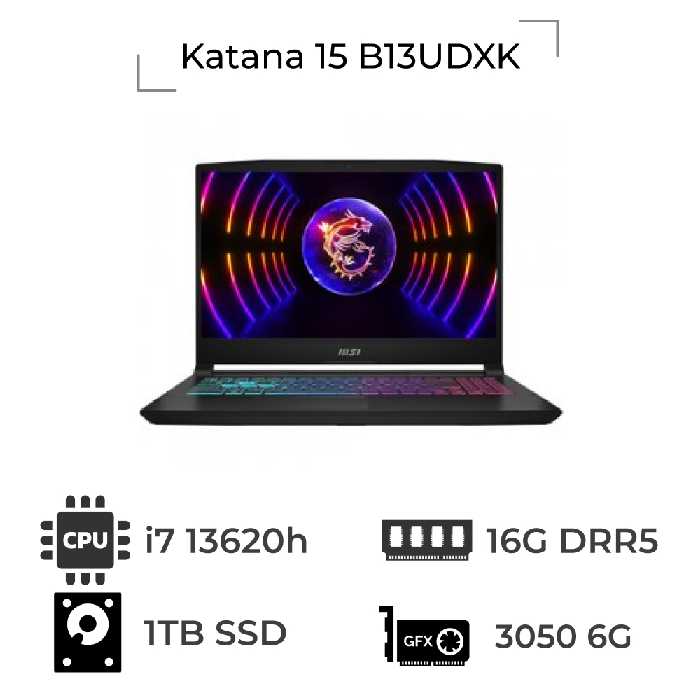 لپ تاپ گیمینگ 15.6 اینچ MSI مدل Katana 15 B13UDXK i7 16gddr5 1tb 3050