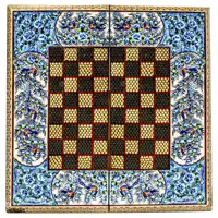 صفحه شطرنج خاتم کاری مدل لبه گرد طرح نقاشی گل و مرغ برجسته کد 50bl