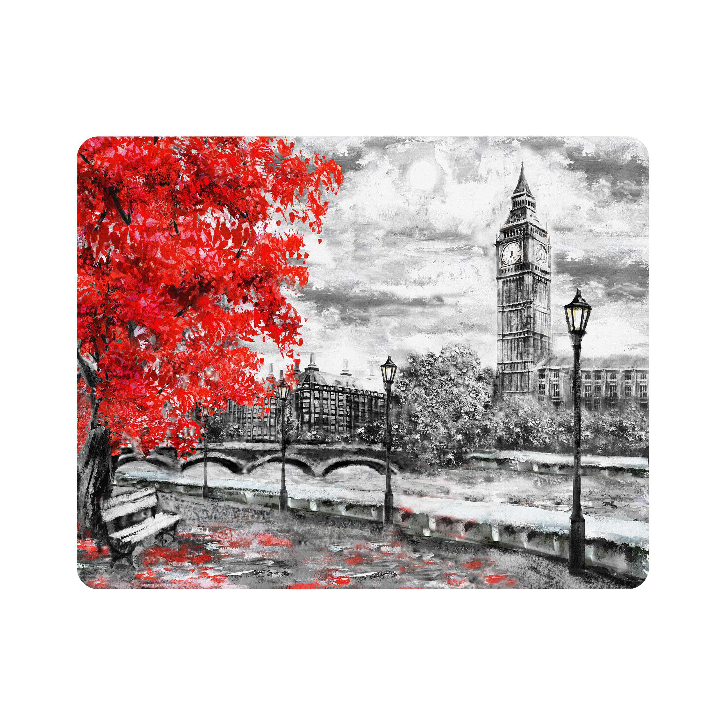 ماوس پد اطلس آبی طرح نقاشی خیابان لندن و ساعت بیگ بن مدل T1006