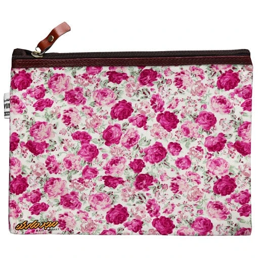 پوشه پارچه ای طرح گل ریز سفید صورتی سویل