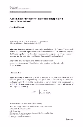 خرید و دانلود نسخه کامل کتاب A formula for the error of finite sinc-interpolation over a finite interval