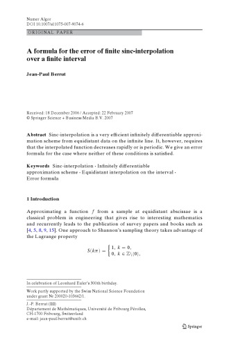 خرید و دانلود نسخه کامل کتاب A formula for the error of finite sinc-interpolation over a finite interval