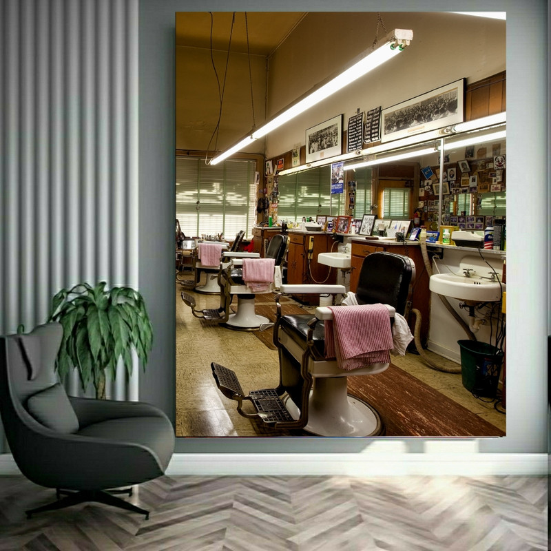 تابلو شاسی طرح شاسی آرایشگاه مردانه مدل صندلی آرایشگاه کد GR713 | دنیای قاب