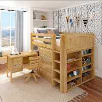 خرید ست تخت خواب چوبی دو طبقه کم جا با میز تحریر، قفسه کتاب و درآور چهار کشو؛ تمام چوب؛ کد L1