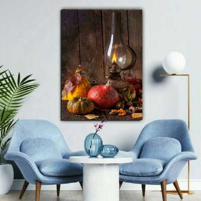 تابلو بوم مدل چراغ نفتی قدیمی و سبزیجات کد AR9760