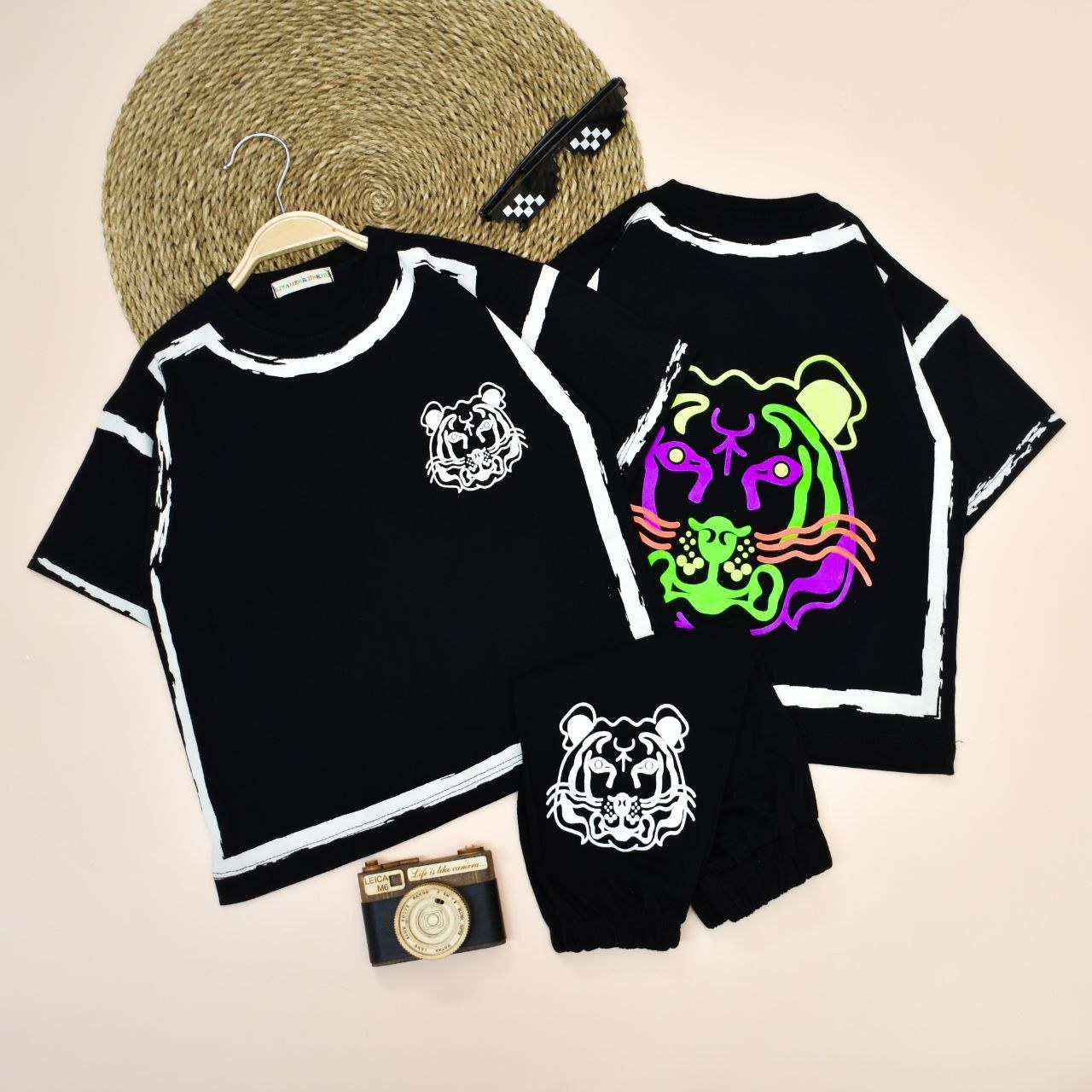 ست تیشرت شلوارک پسرانه پنبه در دو رنگ سفید و مشکی 