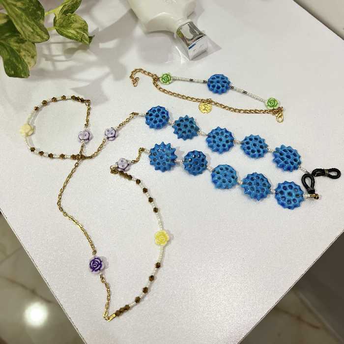 ست بند عینک و دستبند مدل ساحلی (سنگ آبی خورشیدی)  