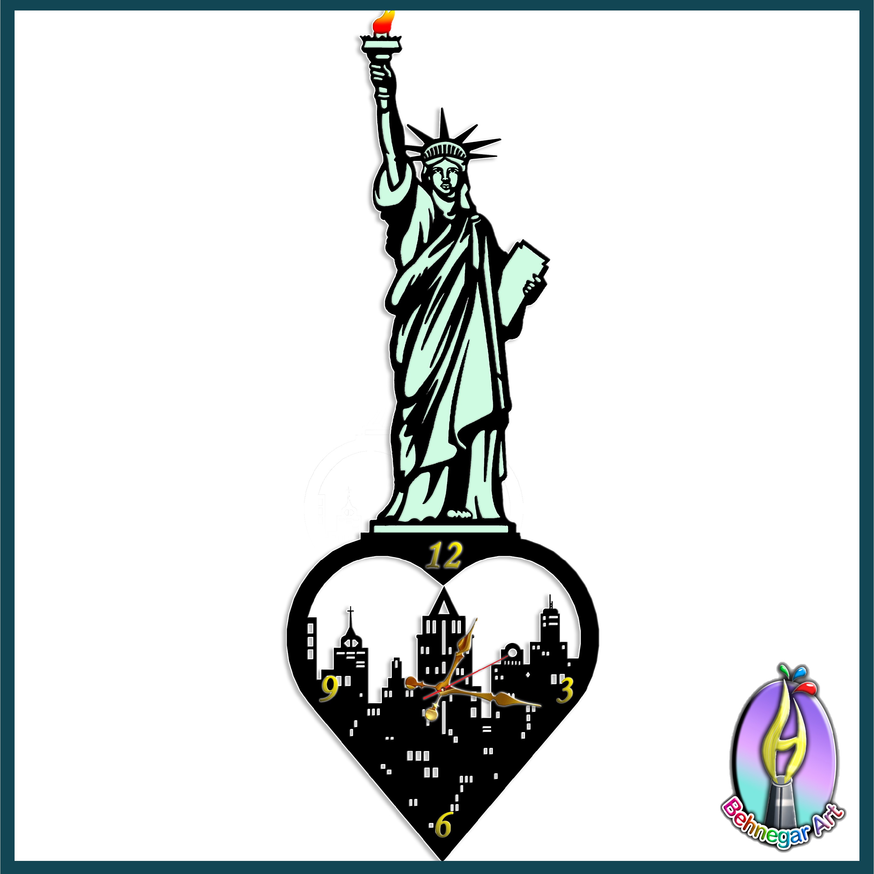 ساعت تابلوی دیواری بسیار زیبا و مدرن طرح مجسمه آزادی نیویورک .