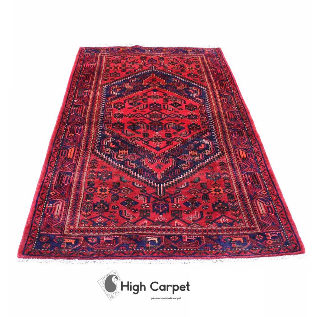 فرش دستبافت عشایری زنجان سه متری زمینه قرمز بنفش کد 0194