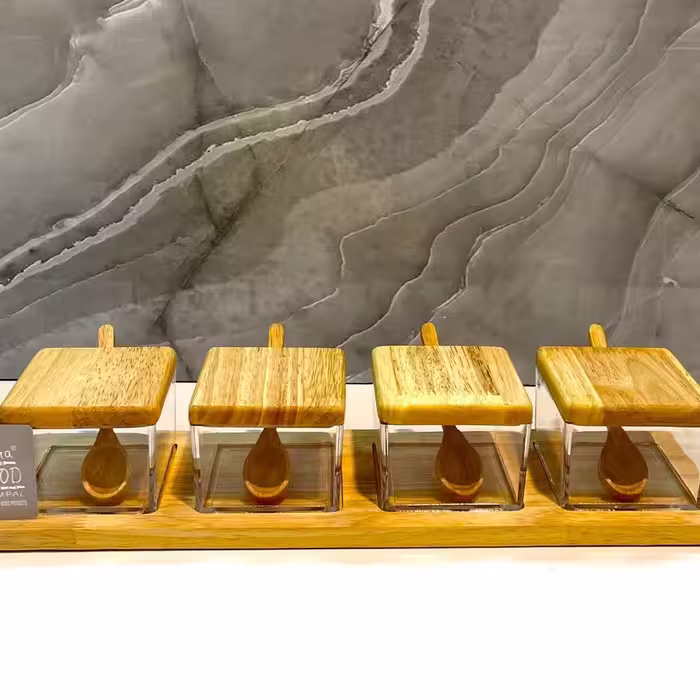 جا ادویه و مارمالاد قاشق دار 4 تایی خطی چوب رابروود و اکرولیک کد 41844