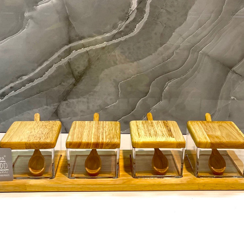 جا ادویه و مارمالاد قاشق دار 4 تایی خطی چوب رابروود و اکرولیک کد 41844