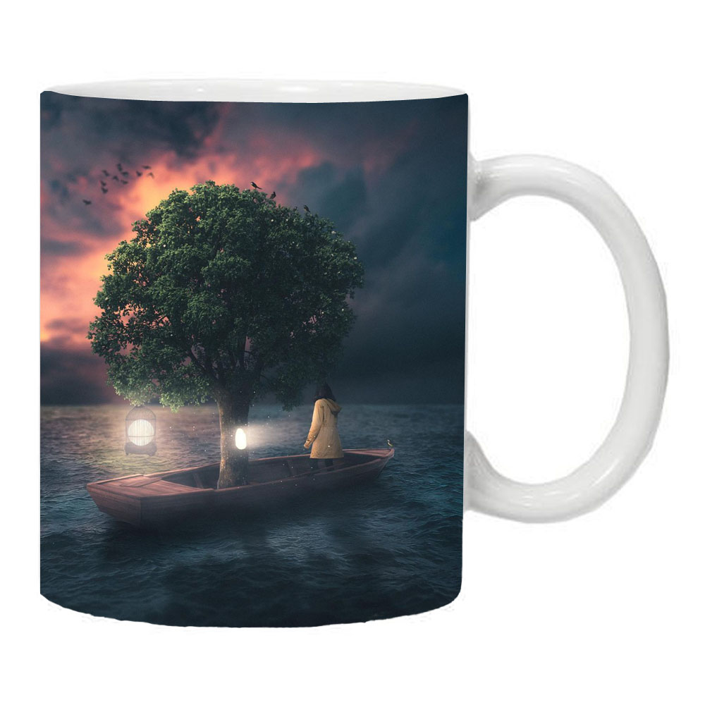 ماگ طرح منظره دریا قایق و درخت مدل MLS2456