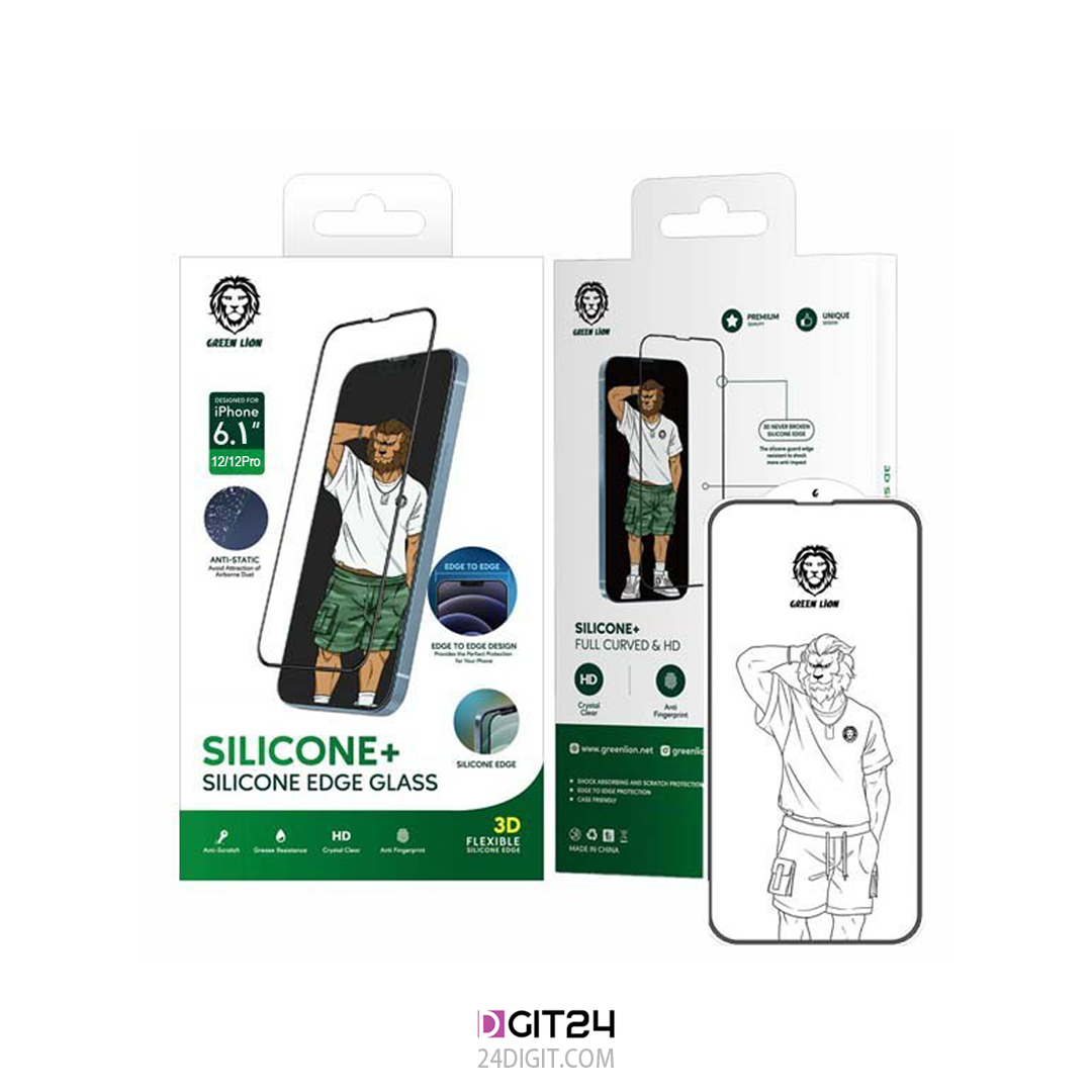 محافظ صفحه شیشه ای شفاف لبه دار آیفون 12 پرو / 12 گرین مدل Silicone Plus
