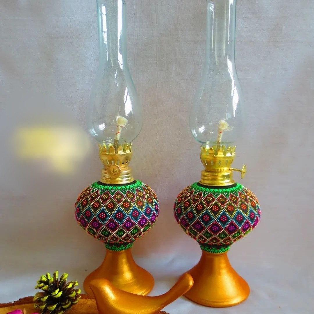 چراغ سفالی نقطه کوبی