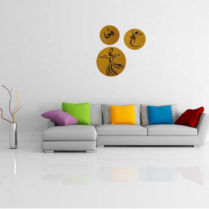 بشقاب دیوارکوب سفالی طرح سماع مولانا مجموعه 3 عددی