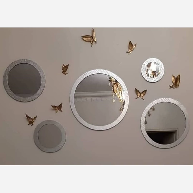 آینه پنج تیکه گرد نقره ای