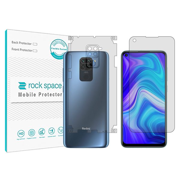 گلس محافظ صفحه نمایش و پشت گوشی شیائومی Redmi Note 9(Overseas) مدل نانو هیدروژل شفاف برند راک اسپیس کد MS