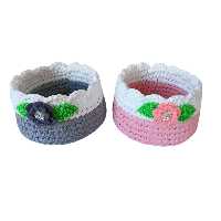 سبد قلاب بافی تریکو طرح عروس و داماد کد 80069 مجموعه دو عددی