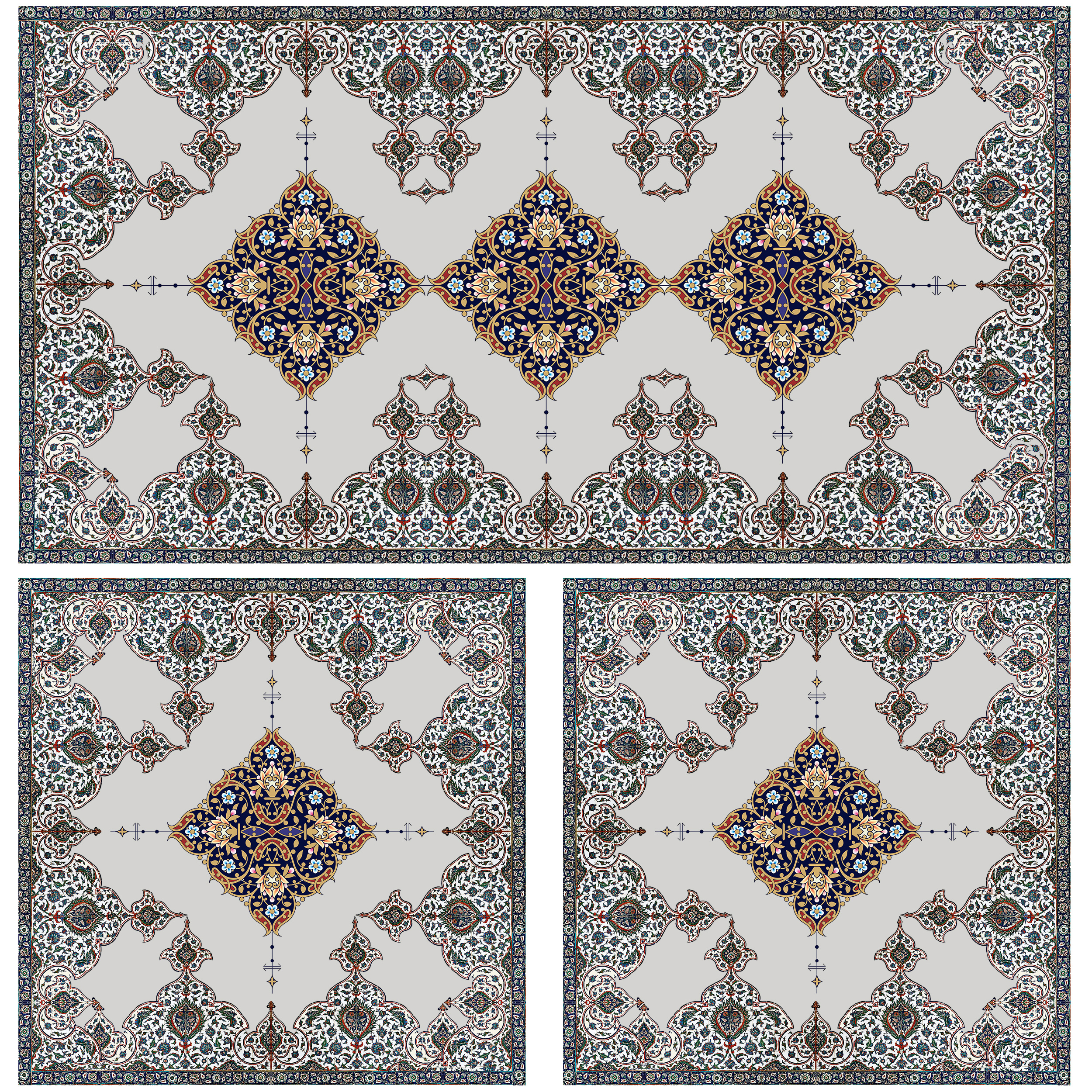 ست رومیزی سه تکه مدل مستطیل مربع طرح اسلیمی کد 9984.1