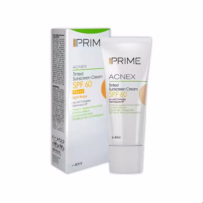کرم ضد آفتاب رنگی فاقد چربی SPF60 مناسب پوست های مختلط تا چرب پرایم 40 میلی لیتری