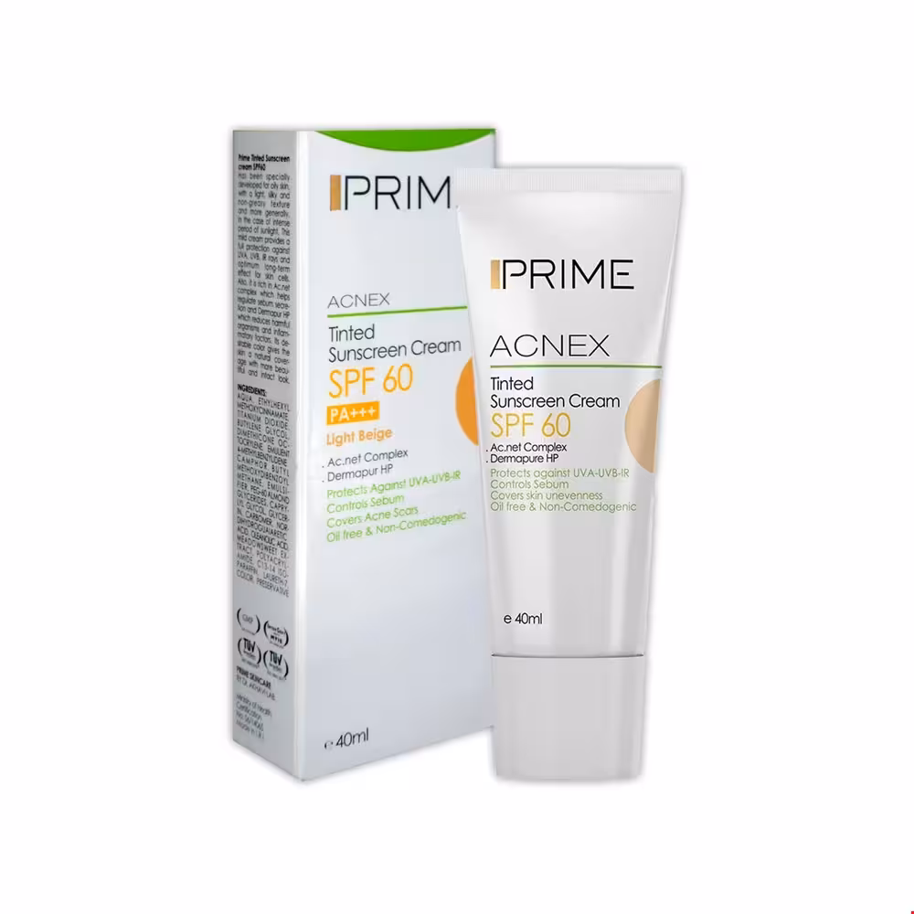 کرم ضد آفتاب رنگی فاقد چربی SPF60 مناسب پوست های مختلط تا چرب پرایم 40 میلی لیتری